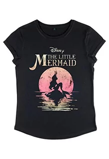 Koszulki i topy damskie - Disney Women's The Little Mermaid Moon Organic Rolled Sleeve t-shirt damski, czarny, M, czarny, M - grafika 1