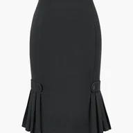 Spódnice - TEMU Elegancka Czarna Spﾃｳdnica w KsztaﾅＤie Syreny z Guzikami - Wysoki Stan, Dopasowany Krﾃｳj, Falbanka na Dole, Elastyczny Poliester dla Kobiet - - miniaturka - grafika 1