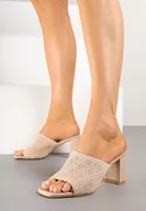 Klapki i japonki damskie - Beżowe Klapki na Geometrycznym Słupku Zdobione Perforacją Alastra - miniaturka - grafika 1