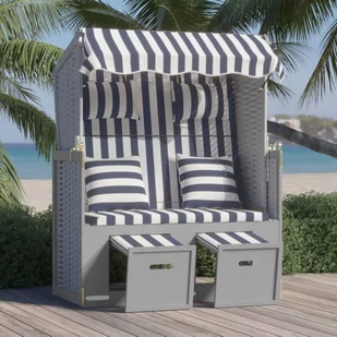 Lumarko Kosz plażowy z poduszkami, rattan PE i drewno, niebiesko-biały - Meble ogrodowe - miniaturka - grafika 1
