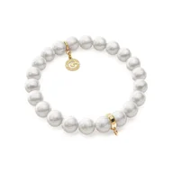 Bransoletki - Elastyczna srebrna bransoletka perły GAVBARI 925 : Perła - kolory - GAVBARI hodowane białe, Srebro - kolor pokrycia - Pokrycie żółtym 18K złotem - miniaturka - grafika 1