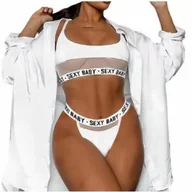 Komplety bielizny - SEKSOWNY KOMPLET BIELIZNY EROTYCZNEJ STANIK + STRINGI SEXY BABY BIAŁY S/M - miniaturka - grafika 1