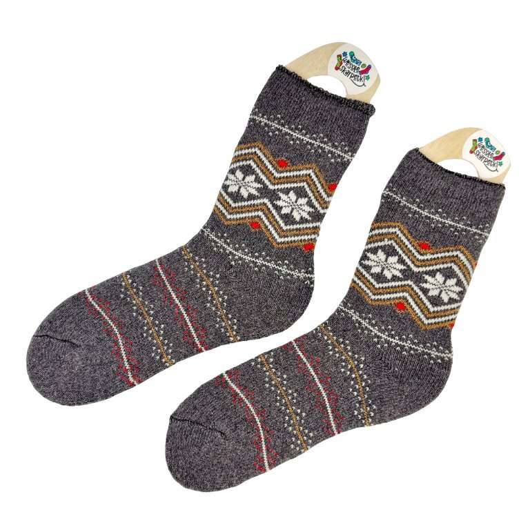 Skarpetki alpaka ciepłe grube ciemny szary norweskie gwiazdki 39-42