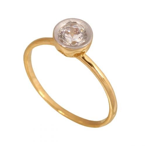 Złoty Pierścionek Zaręczynowy z Cyrkonią 585 1.4 g, R 10 Rodium