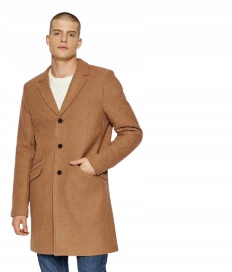 ONLY&SONS KLASYCZNY PŁASZCZ Z WEŁNĄ Z KLAPAMI BRĄZOWY M K_A