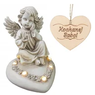 Lampiony i znicze - Znicz ANIOŁEK siedzący na sercu podświetlany LED na grób BABCI 18 CM - miniaturka - grafika 1