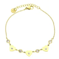 Bransoletki - Bransoletka serduszka z kryształkami - Pozłacana stal szlachetna - miniaturka - grafika 1