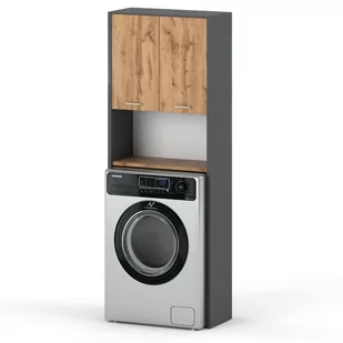 Szafka Łazienkowa Nad Pralkę HUGO Szary Dąb Wotan - Szafki łazienkowe - miniaturka - grafika 1