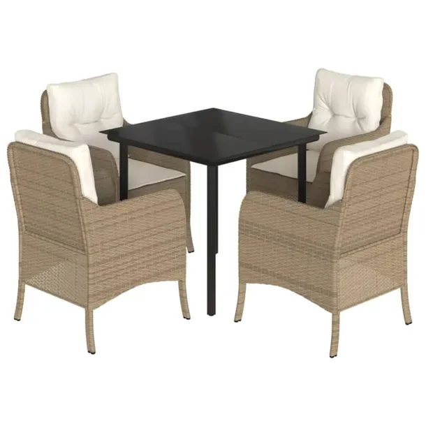 Zestaw mebli ogrodowych rattan PE czarny, 1 stół 80x80x74 cm, 4 krzesła