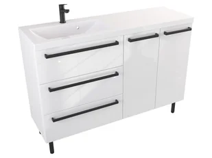 Szafka Stojąca Z Umywalką ATH 120 cm SD Lewa - Biały Wysoki Połysk - Uchwyty Czarne Matowe - Szafki łazienkowe - miniaturka - grafika 1