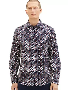 TOM TAILOR Męska koszula ze wzorem Regular Fit Stretch, 32327-Navy Sea Green Red Design, XXL - Koszule męskie - miniaturka - grafika 1