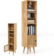 Szafki łazienkowe - KOMFOTTEU Regał rattanowy, drewniana szafka z drzwiczkami, regał z 4 półkami, wysoka szafka łazienkowa 30 x 30 x 137 cm z zabezpieczeniem przed przewróceniem, do gabinetu, salonu - miniaturka - grafika 1