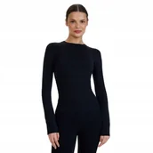 Bluzki damskie - Longsleeve damski do jogi i pilatesu - czarny wycięcie na plecach M/L - 4F - miniaturka - grafika 1