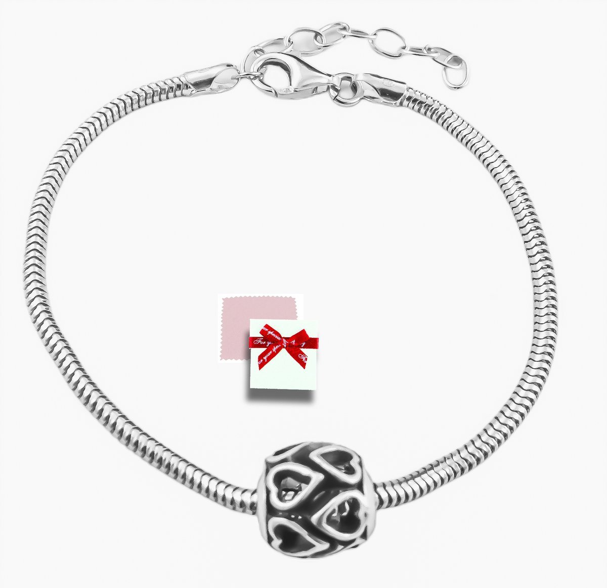 Bransoletka srebrna modułowa 925 do charms,regulowana 17-21cm z koralikiem