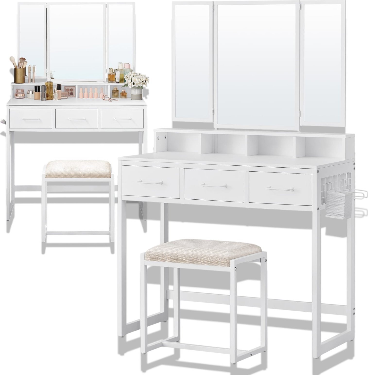 Stylowa toaletka z lustrem i taboretem