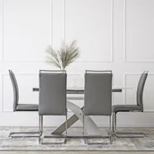 Krzesła - Zestaw 4x Krzesło Tapicerowane do Jadalni LOCA Szare Na Płozach Ekoskóra Nowoczesne - miniaturka - grafika 1