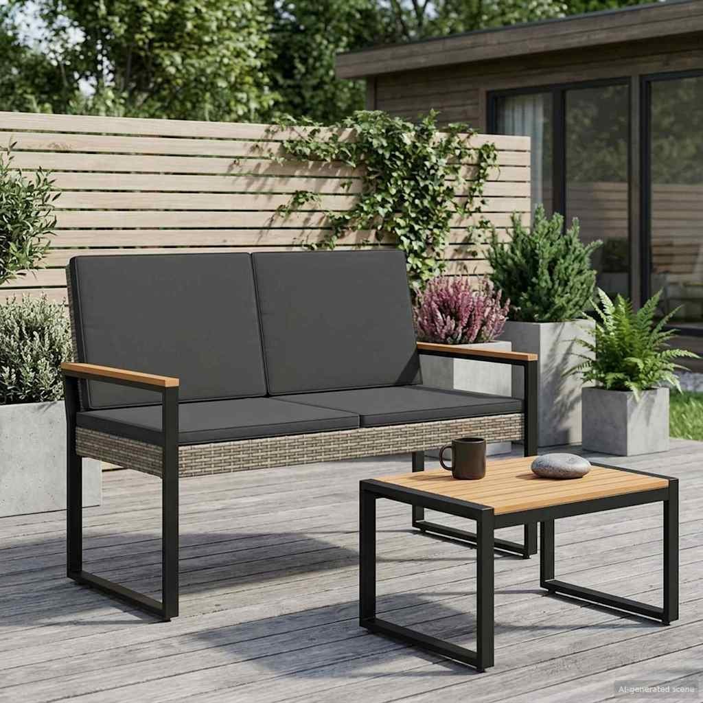 vidaXL Ławka ogrodowa Szary i ciemnoszary 107 x 61 x 80 cm polirattan