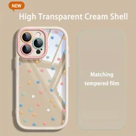 Etui i futerały do telefonów - TEMU Dwuczęściowy Zestaw: Krem o Wysokiej Przezroczystości + Szkło Hartowane, Kolorowe Małe Okręgi w Kolorze Fioletowym, Białym, Czarnym i - miniaturka - grafika 1