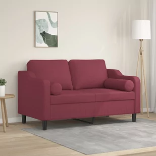 vidaXL 2-osobowa sofa z poduszkami, winna czerwień, 120 cm, tkanina - Sofy i kanapy - miniaturka - grafika 1