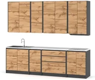 Meble kuchenne - Meble Kuchenne Drewniane Kuchnia Remino 2.6m Komplet Modułowy Dąb Wotan - miniaturka - grafika 1