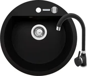 Zlewozmywaki z baterią - ZESTAW PYRAMIS MIDO (R51) 1B + BELLO karbon (czarny mat) (070087901Bn) - miniaturka - grafika 1