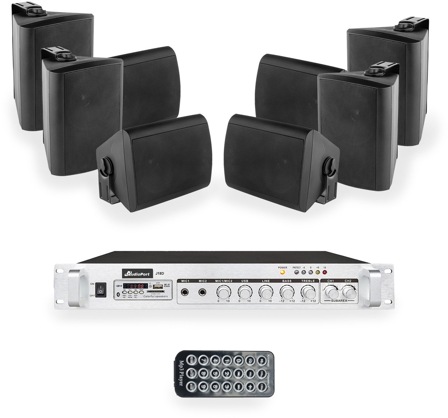 AudioPort Zestaw czarnych głośników naściennych 8x 4'' ze wzmacniaczem one size