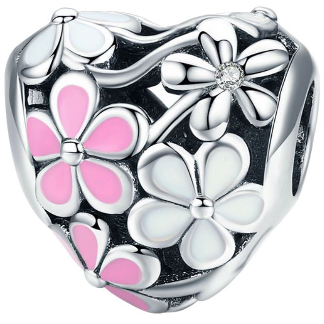 CHARMS SERCE KWIATY srebro 925 koralik