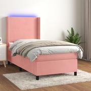 Łóżka - Lumarko Łóżko kontynentalne z materacem i LED, różowy aksamit 90x200 cm - miniaturka - grafika 1