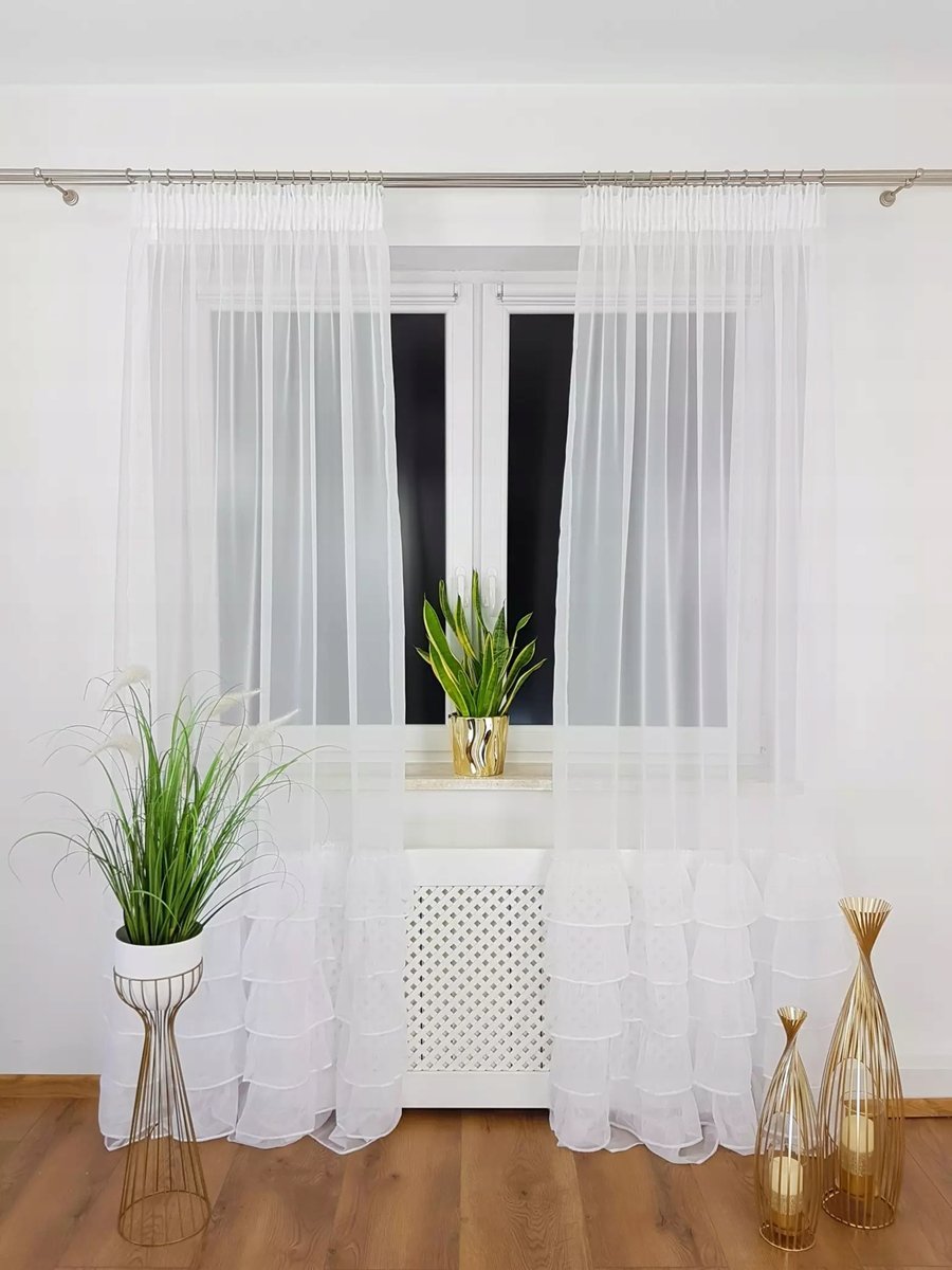 FIRANKI Z FALBANAMI FIRANY NA TAŚMIE WOAL BIAŁE 250/145CM FIRANKA DO SALONU