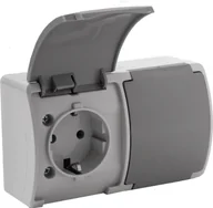 Gniazdka elektryczne - Orno Gniazdo podwójne 2x2P+Z Schuko AQUATIC, IP44, szaro-grafitowe, 10 szt. - miniaturka - grafika 1