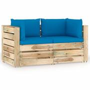 Meble ogrodowe - Ogrodowa sofa 2-os z poduszkami, impregnowane na zielono drewno kod: V-3074547 - miniaturka - grafika 1