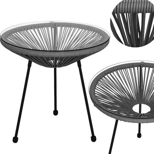 Springos Stół ogrodowy rattanowy 50 cm czarno-szary