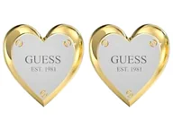 Kolczyki - Kolczyki GUESS dwukolorowe serca z napisem na sztyft HEART LOCK STUDS - miniaturka - grafika 1