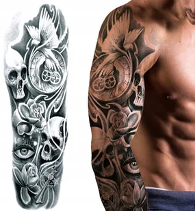 TATUAŻ ZMYWALNY RĘKAW TYMCZASOWY CZASZKA GOŁĄB ZEGAR OKO KRZYŻ TATUAŻE XXL - Zabawki kreatywne - miniaturka - grafika 1