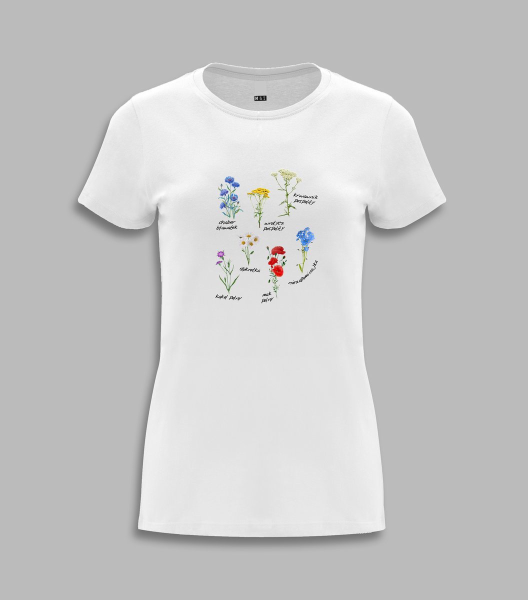 Koszulka damska t-shirt damski na prezent Polska KWIATY POLNE Biały L