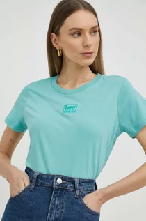 Koszulki sportowe damskie - Lee t-shirt bawełniany kolor zielony - grafika 1