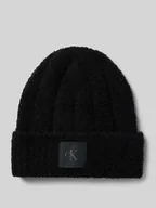Czapki damskie - Czapka beanie z efektem bouclé i naszywką z logo - miniaturka - grafika 1