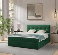 Łóżka - Łóżko kontynentalne Toronto 140200 Amor Velvet 4311 - Butelkowa zieleń z materacem bonell i topperem - miniaturka - grafika 1