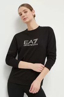 Bluzy damskie - EA7 Emporio Armani bluza damska kolor czarny z nadrukiem - grafika 1