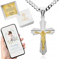 Biżuteria dla dzieci - SREBRNY ZESTAW KOMUNIJNY ŁAŃCUSZEK I KRZYŻYK PREZENT DLA CHŁOPCA 40CM - miniaturka - grafika 1