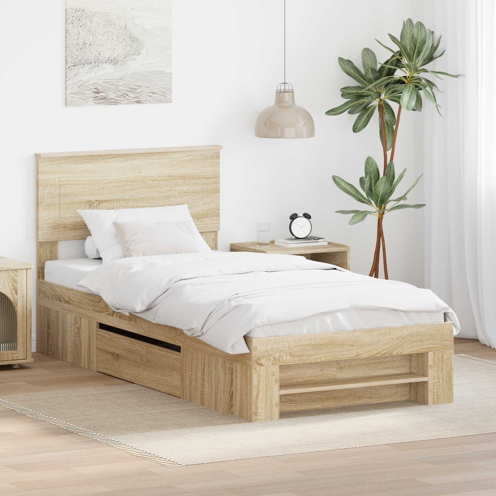 vidaXL Ramka łóżka Dąb Sonoma 80 x 200 cm Materiał z drewna pochodnego