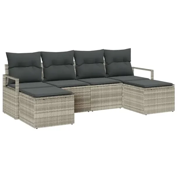 Zestaw Narożny Sofa Ogrodowa z Polirattanu, Jasnoszary, 5-osobowy