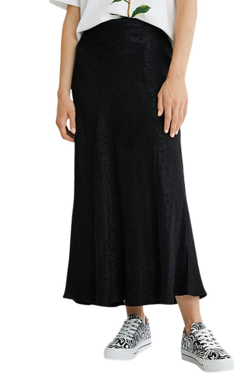 Spódnica damska Desigual Demi długa czarna satynowa-XS