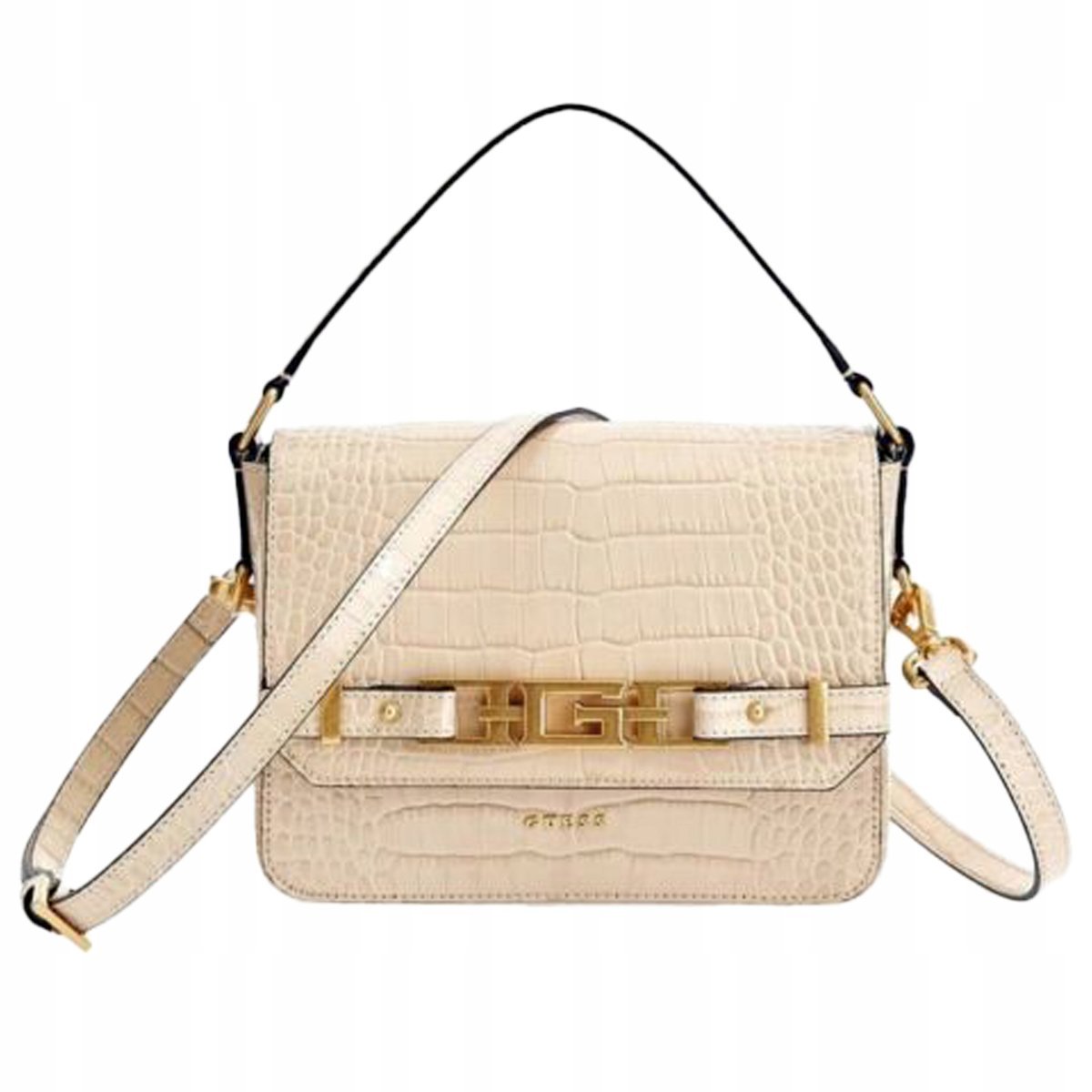 GUESS Torebka Damska na ramię Zwierzęcy Wzór Kremowa Elegancka