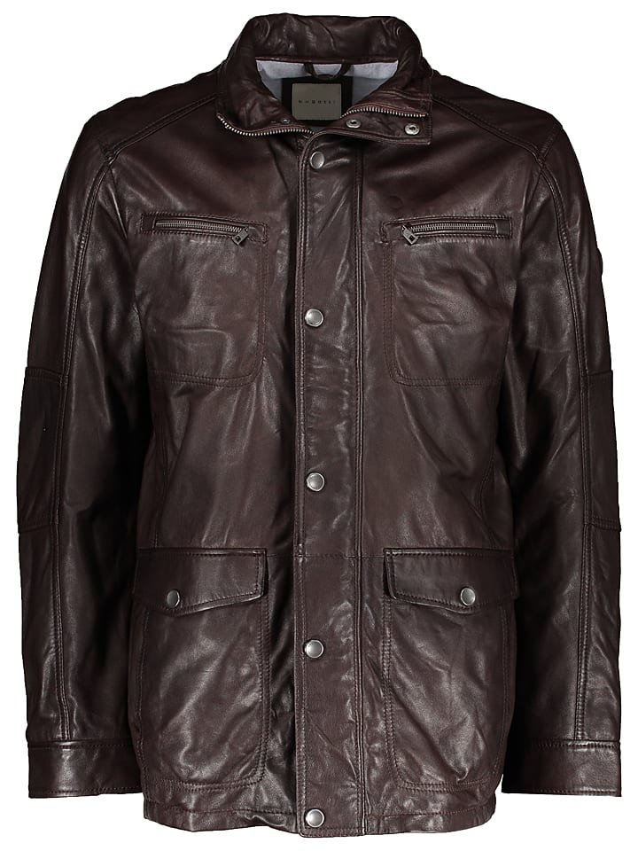 Bugatti Skórzana kurtka w kolorze ciemnobrązowym