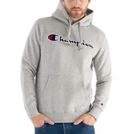 Bluzy sportowe męskie - Bluza Champion Script Logo Embroidery Fleece Hoodie 217858-EM031 - szara - miniaturka - grafika 1