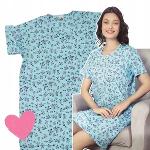 KOSZULA NOCNA BAWEŁNIANA 48 50 4XL luźna piżama kwiaty bawełna niebieska - Piżamy damskie - miniaturka - grafika 1