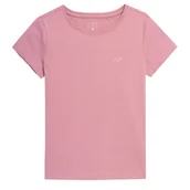 Koszulki dla dziewczynek - Koszulka Dziewczęca 4F klasyczna różowa Różowy 158 - miniaturka - grafika 1