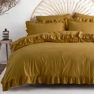 Pościel - Limasso Pościel bawełniana 160x200 oliwkowa z falbanką jednobarwna w pudełku jednobarwna Stonewashed Ecru Olive - miniaturka - grafika 1