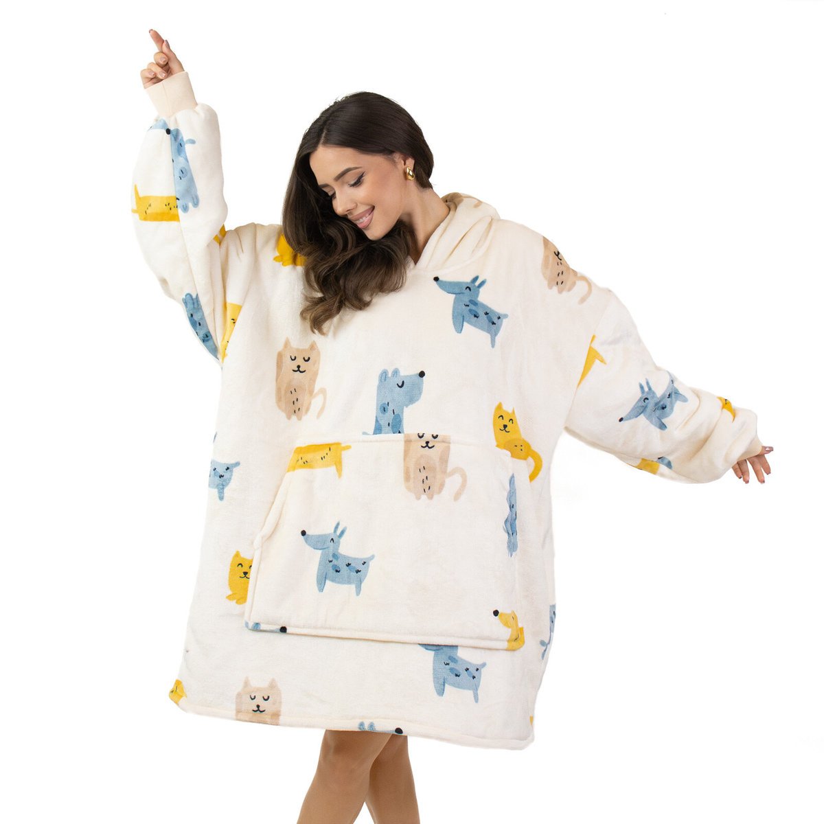 KOCOBLUZA KOC BLUZA CIEPŁA 2w1 GRUBA XXL FUTRZAK POLAR z kapturem OVERSIZE